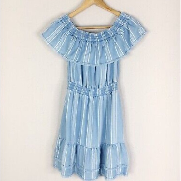 BB Dakota Coco Blue Striped Chambray Off The Shoulder Dress Size XS - Picture 9 of 9